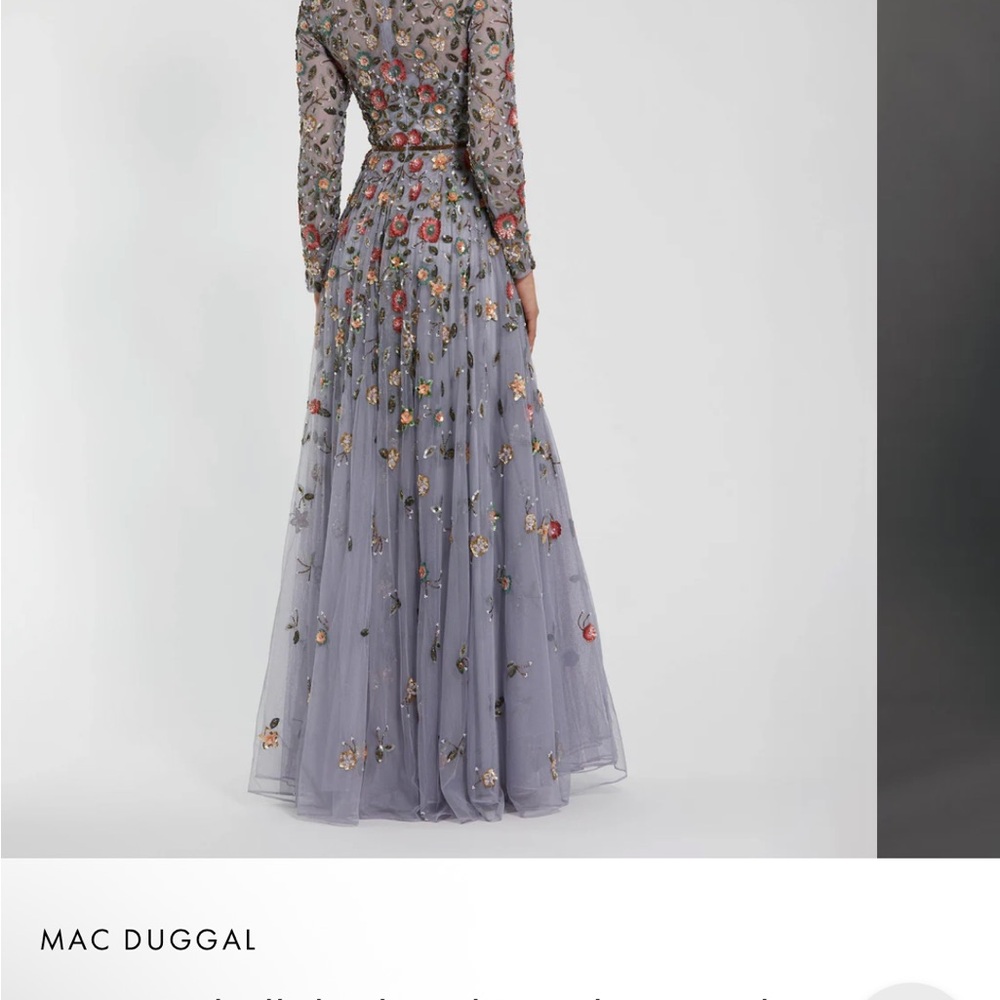MAC DUGGAL Platinum Embellished High Neck Long Sleeve A Line Gown SIZE 18 $698